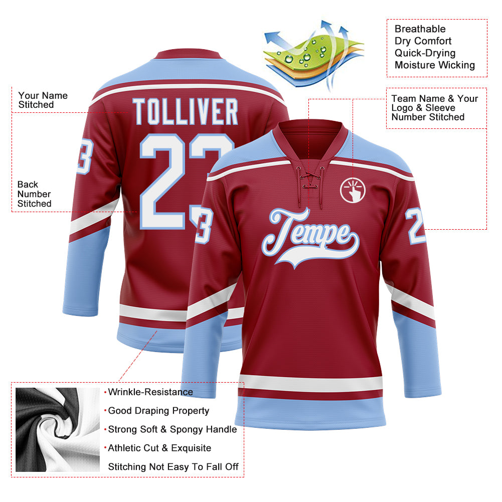 Custom Hockey Jersey Maroon White-Light Blue