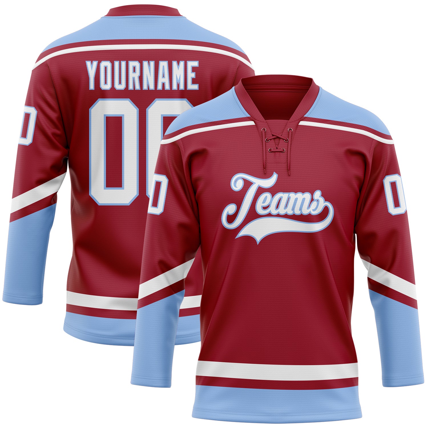 Custom Hockey Jersey Maroon White-Light Blue