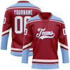 Custom Maroon White-Light Blue Hockey Lace Neck Jersey