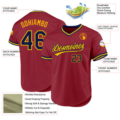 Custom Maroon Navy-Gold Authentic Throwback Baseball Jersey