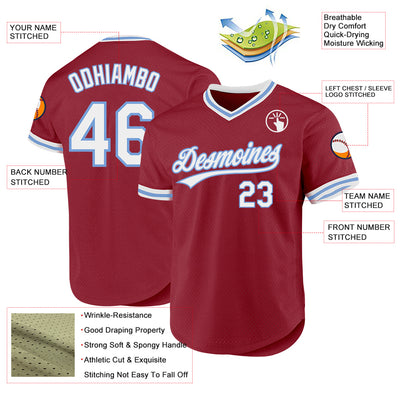 Custom Maroon White-Light Blue Authentic Throwback Baseball Jersey