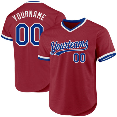 Custom Maroon Royal-White Authentic Throwback Baseball Jersey