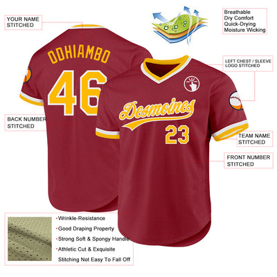 Custom Maroon Gold-White Authentic Throwback Baseball Jersey