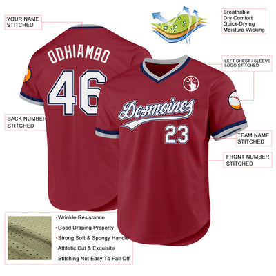 Custom Maroon Navy-Gray Authentic Throwback Baseball Jersey