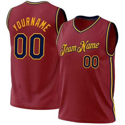 Custom Maroon Navy-Gold Authentic Throwback Basketball Jersey