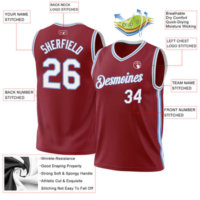 Custom Maroon White-Light Blue Authentic Throwback Basketball Jersey