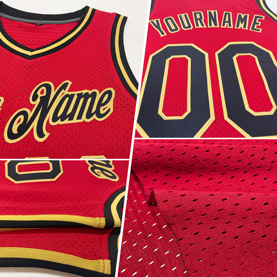 Custom Maroon Black-Old Gold Authentic Throwback Basketball Jersey