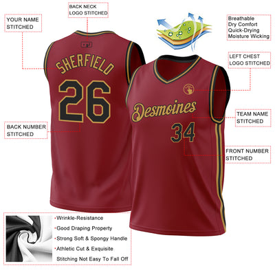 Custom Maroon Black-Old Gold Authentic Throwback Basketball Jersey