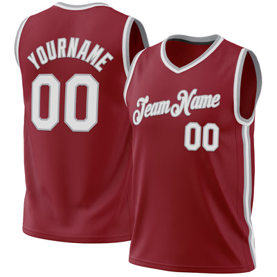 Custom Maroon White-Gray Authentic Throwback Basketball Jersey