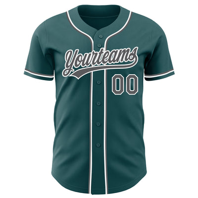 Custom Midnight Green Steel Gray-White Authentic Baseball Jersey