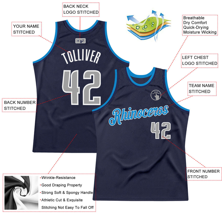 Custom Navy Gray-Blue Authentic Throwback Basketball Jersey