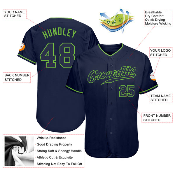 Custom Neon Green Baseball Jersey Pink-Navy Authentic - FansIdea