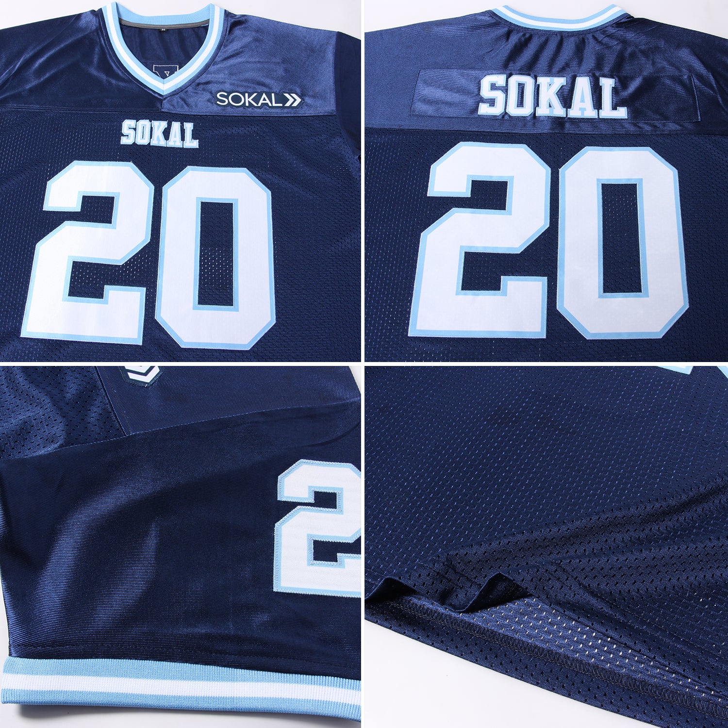 Custom Navy White-Light Blue Mesh Authentic Throwback Football Jersey