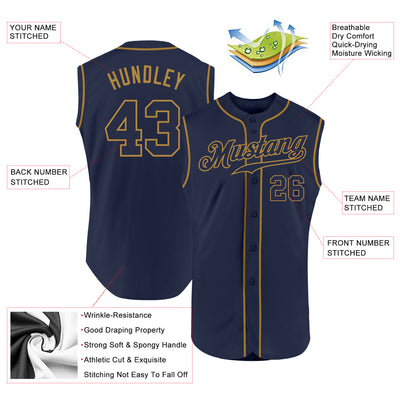 Custom Navy Navy-Old Gold Authentic Sleeveless Baseball Jersey