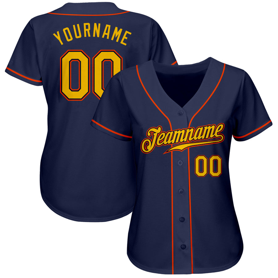 Custom Navy Gold-Orange Authentic Baseball Jersey