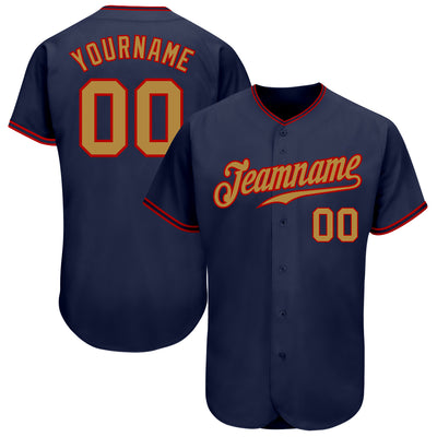 Custom Navy Old Gold-Red Authentic Baseball Jersey