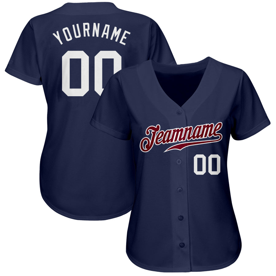 Custom Navy White-Maroon Authentic Baseball Jersey