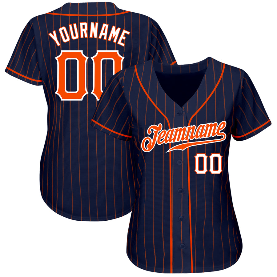 Custom Navy Orange Pinstripe Orange-White Authentic Baseball Jersey