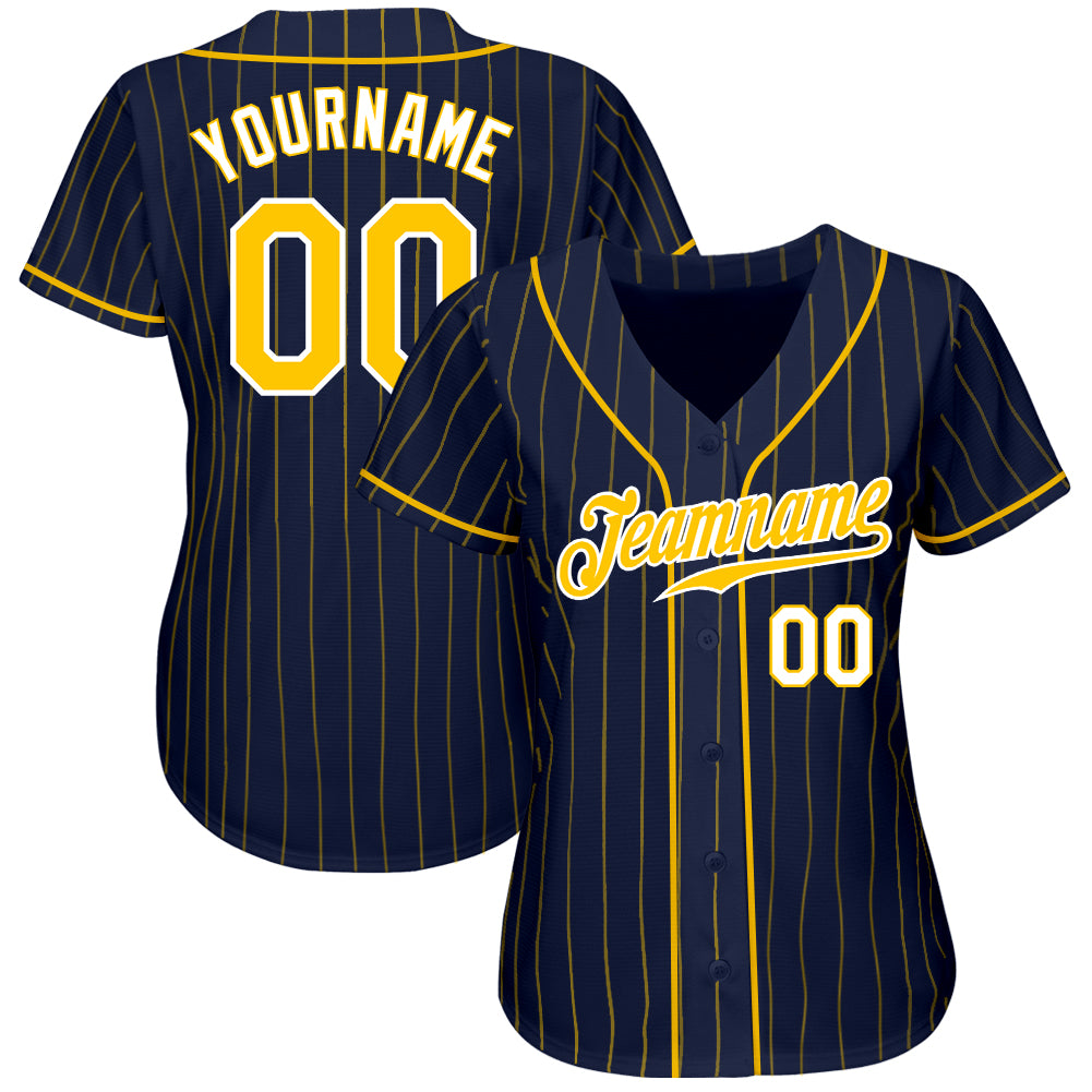 Custom Gold Navy Pinstripe Navy-Light Blue Authentic Baseball