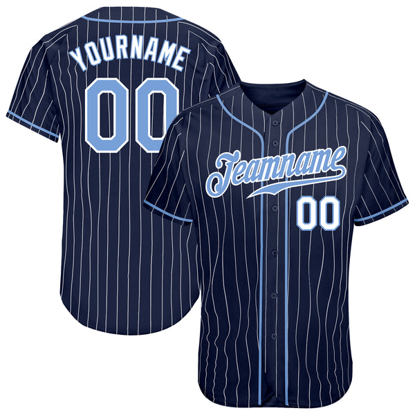 Custom Light Blue White Pinstripe White Authentic Baseball Jersey