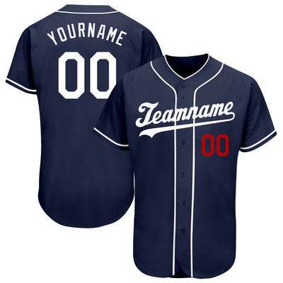 Custom Navy White-Red Authentic Baseball Jersey