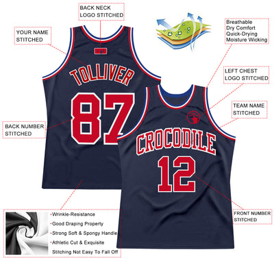 Custom Navy Red-White Authentic Throwback Basketball Jersey