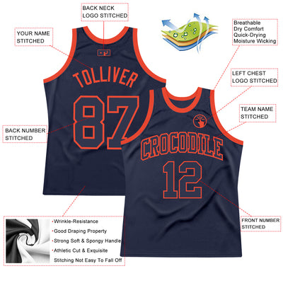 Custom Navy Navy-Orange Authentic Throwback Basketball Jersey