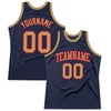 Custom Navy Old Gold-Red Authentic Throwback Basketball Jersey