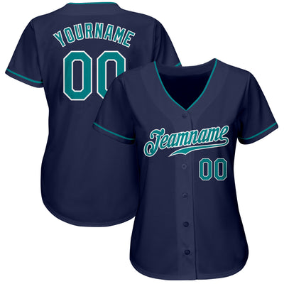 Custom Navy Teal-White Authentic Baseball Jersey