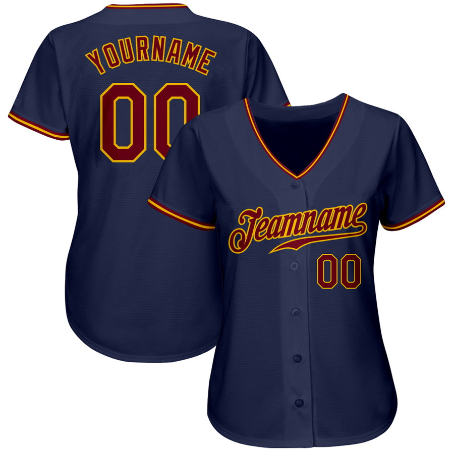 Custom Navy Crimson-Gold Authentic Baseball Jersey