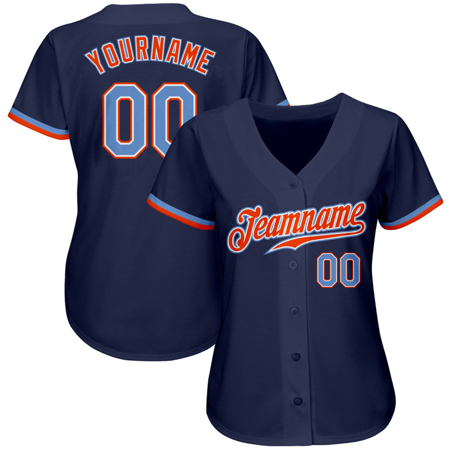 Custom Navy Powder Blue-Orange Authentic Baseball Jersey