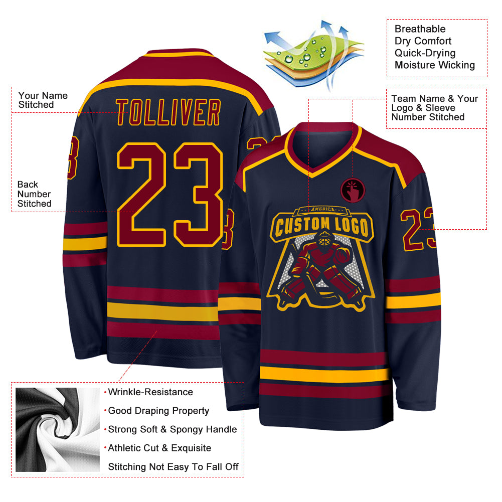 Custom Navy Maroon-Gold Hockey Jersey