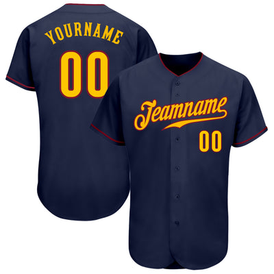 Custom Navy Gold-Crimson Authentic Baseball Jersey