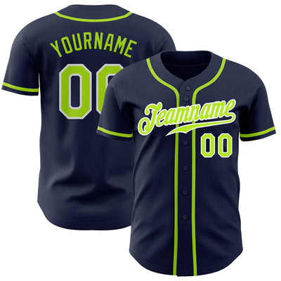 Custom Navy Neon Green-White Authentic Baseball Jersey