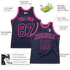 Custom Navy Navy-Pink Authentic Throwback Basketball Jersey