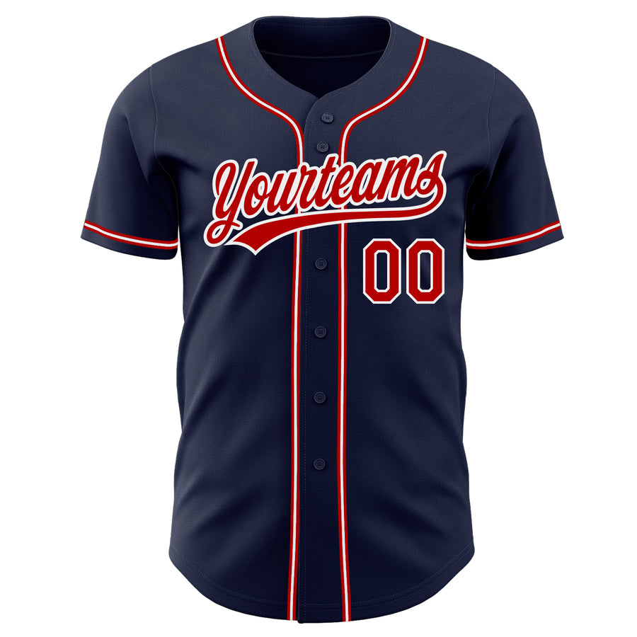 Custom Navy Red-White Authentic Baseball Jersey