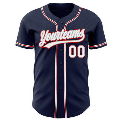 Custom Navy White Gray-Red Authentic Baseball Jersey