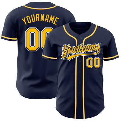 Custom Navy Gold-White Authentic Baseball Jersey