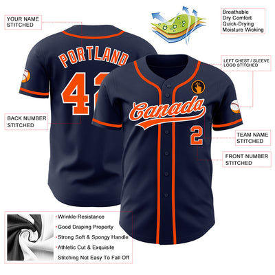 Custom Navy Orange-White Authentic Baseball Jersey