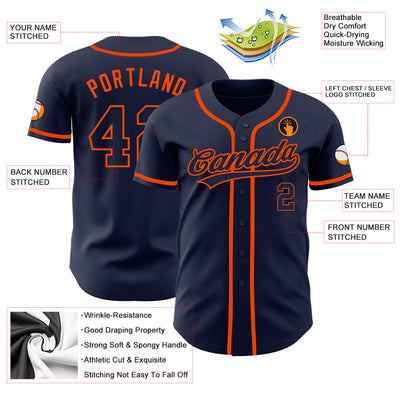 Custom Navy Navy-Orange Authentic Baseball Jersey