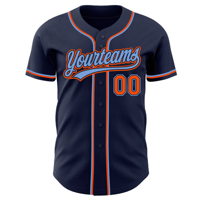 Custom Navy Orange-Powder Blue Authentic Baseball Jersey