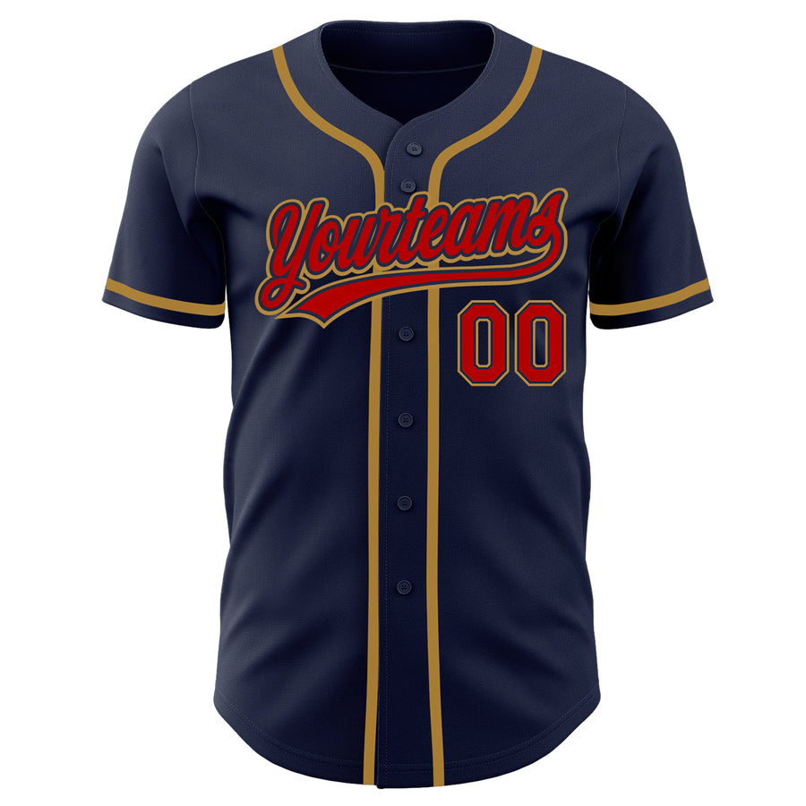 Custom Navy Red-Old Gold Authentic Baseball Jersey