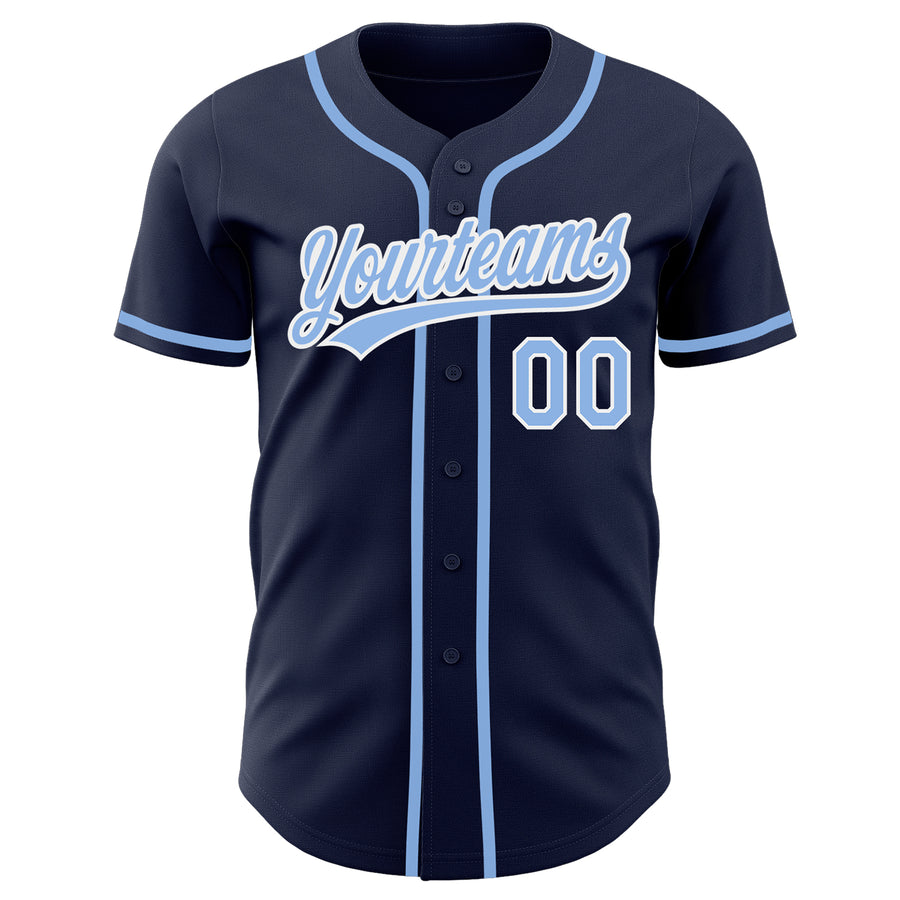 Custom Navy Light Blue-White Authentic Baseball Jersey