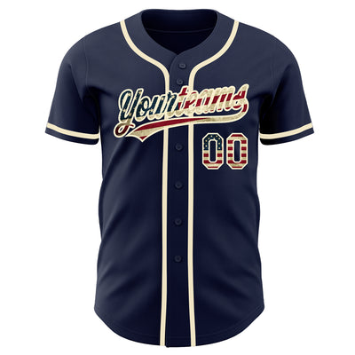 Custom Pinstripe Baseball Jersey Cream Navy Red Authentic - FansIdea