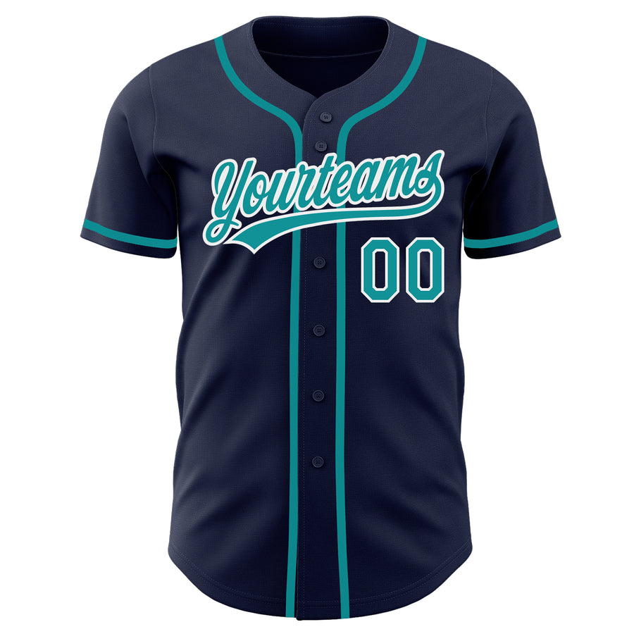 Custom Navy Teal-White Authentic Baseball Jersey