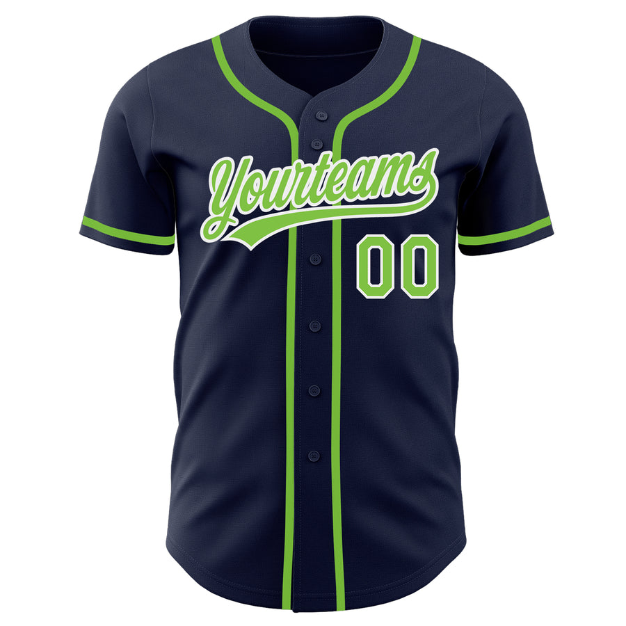 Custom Navy Neon Green-White Authentic Baseball Jersey