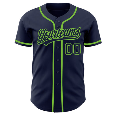 Custom Navy Navy-Neon Green Authentic Baseball Jersey