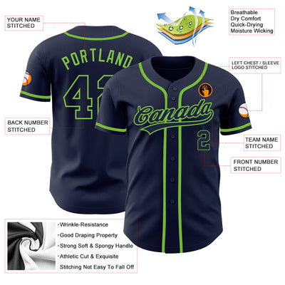 Custom Navy Navy-Neon Green Authentic Baseball Jersey