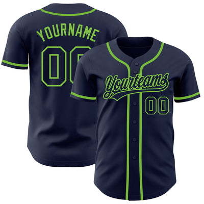 Custom Navy Navy-Neon Green Authentic Baseball Jersey