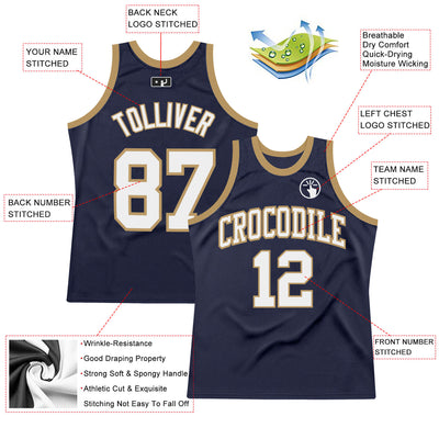 Custom Navy White-Old Gold Authentic Throwback Basketball Jersey